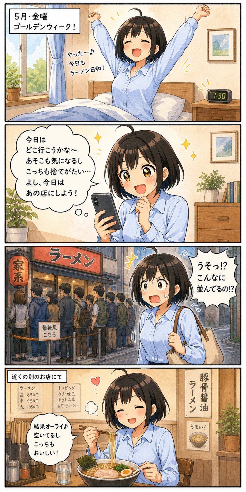 【四コマ】GWラーメン行列に負けた話