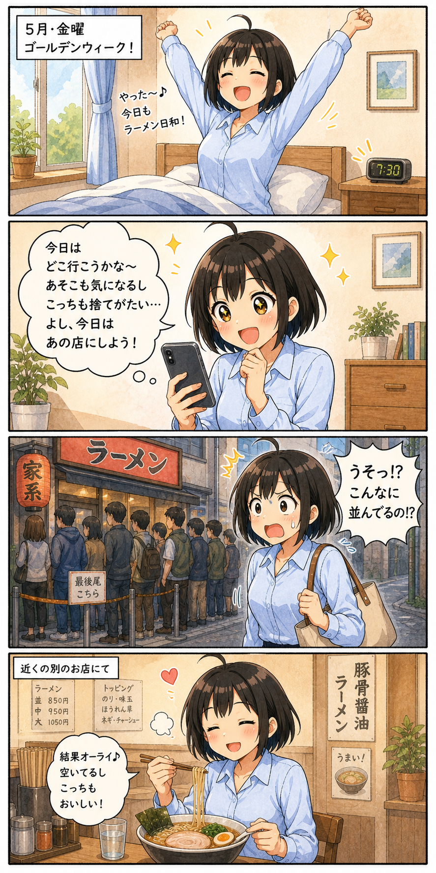 【四コマ】GWラーメン行列に負けた話
