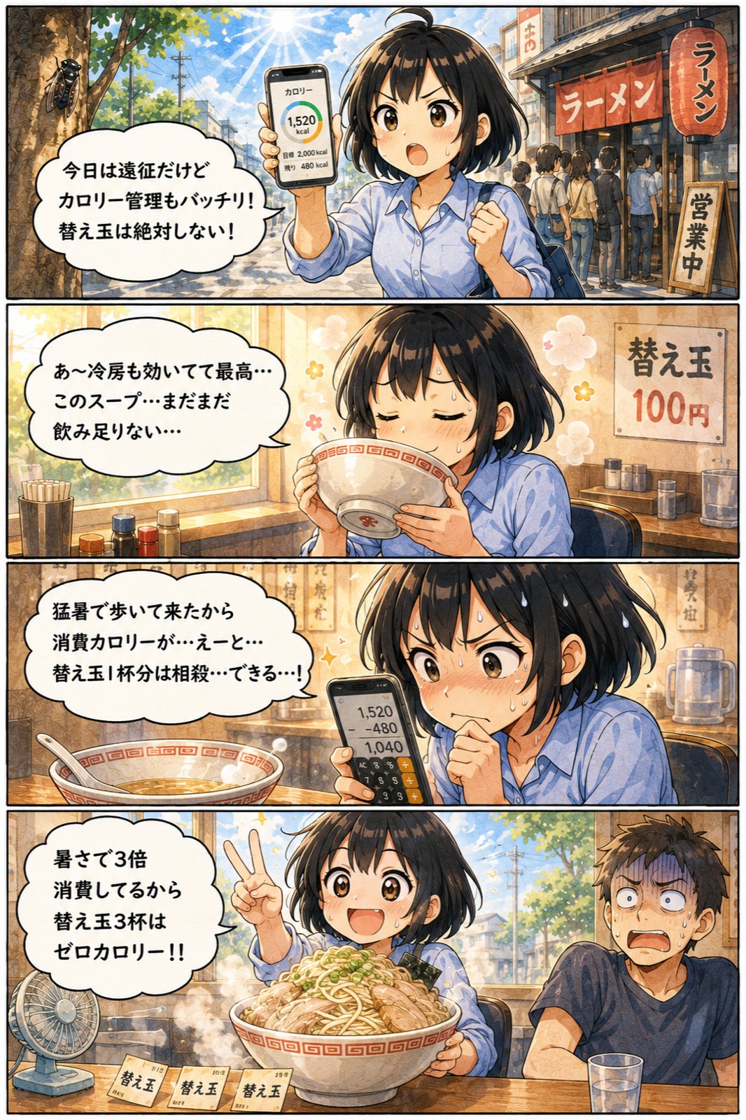 【四コマ】夏の替え玉葛藤