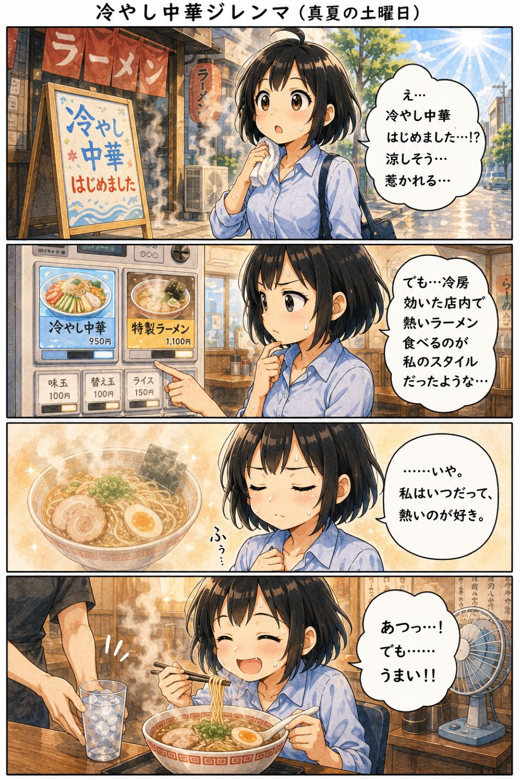 【四コマ】冷やし中華ジレンマ